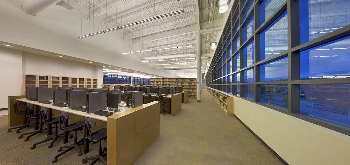 Interior design media center view at Atrisco Academy High School - Albuquerque, NM